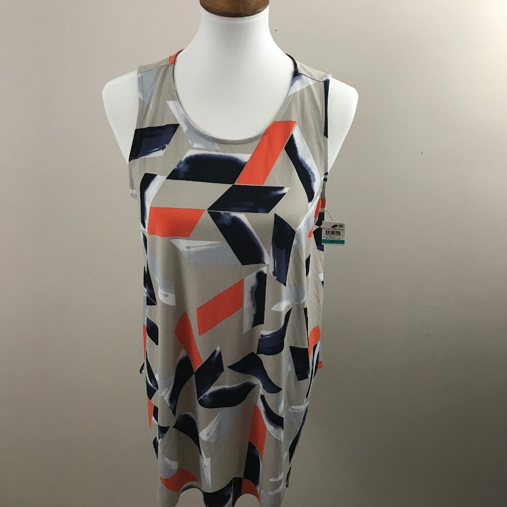 NEW Alfani Sleeveless Gray Geometric Print Blouse